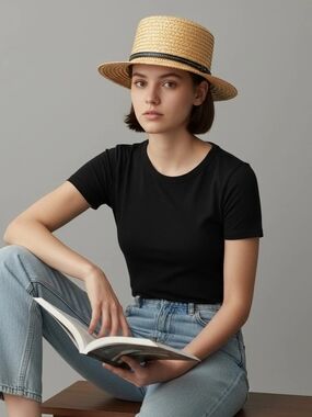 Nine West Tan Straw Fedora with Dark Brown Band